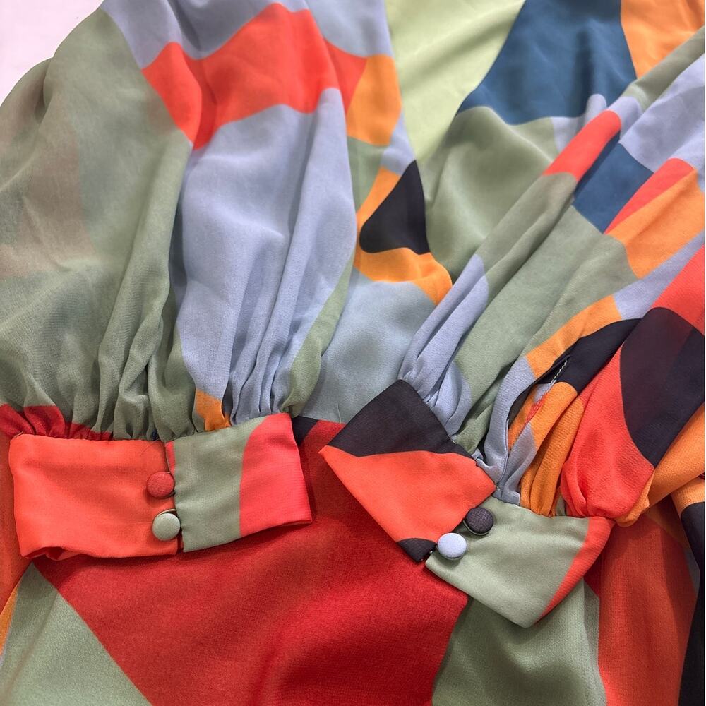 Anthropologie Women XS Hutch Abstract Wrap Maxi Dress Colorful Wedding Guest Fun - Picture 7 of 14